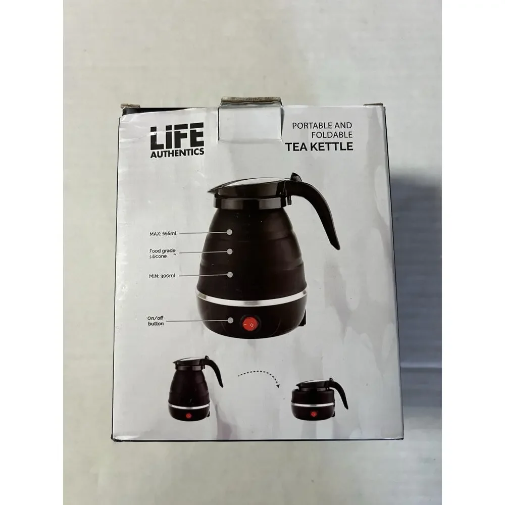 Life Authentics Foldable Electric Kettle Portable 555mL Black Silicone Travel